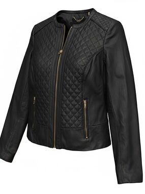 Cole Haan Black Leather Jacket with Quilted Design